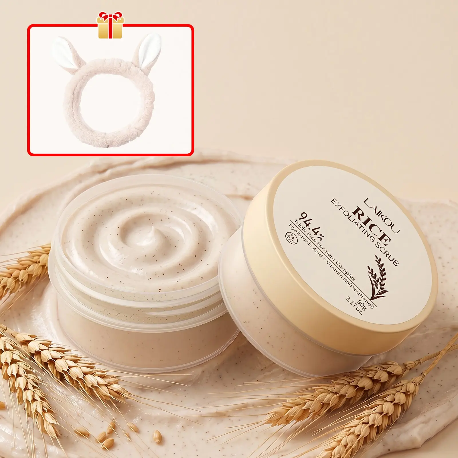 3pcs Rice Exfoliating Facial & Body Scrub – 94.4% Fermented Rice Gentle Micro-Exfoliant with Hyaluronic Acid & B5, Gentle Cleansing Scrub with Micro-Clays for Smooth, Radiant & Soft Skin