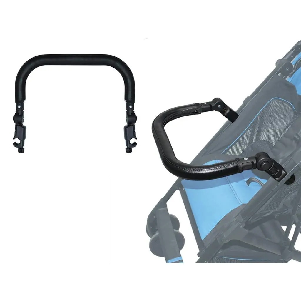 Adjustable Angle Detachable Armrest Baby Stroller Bumper Bar Handlebar Crossbar Stroller Accessory with Black PU Leather Cover