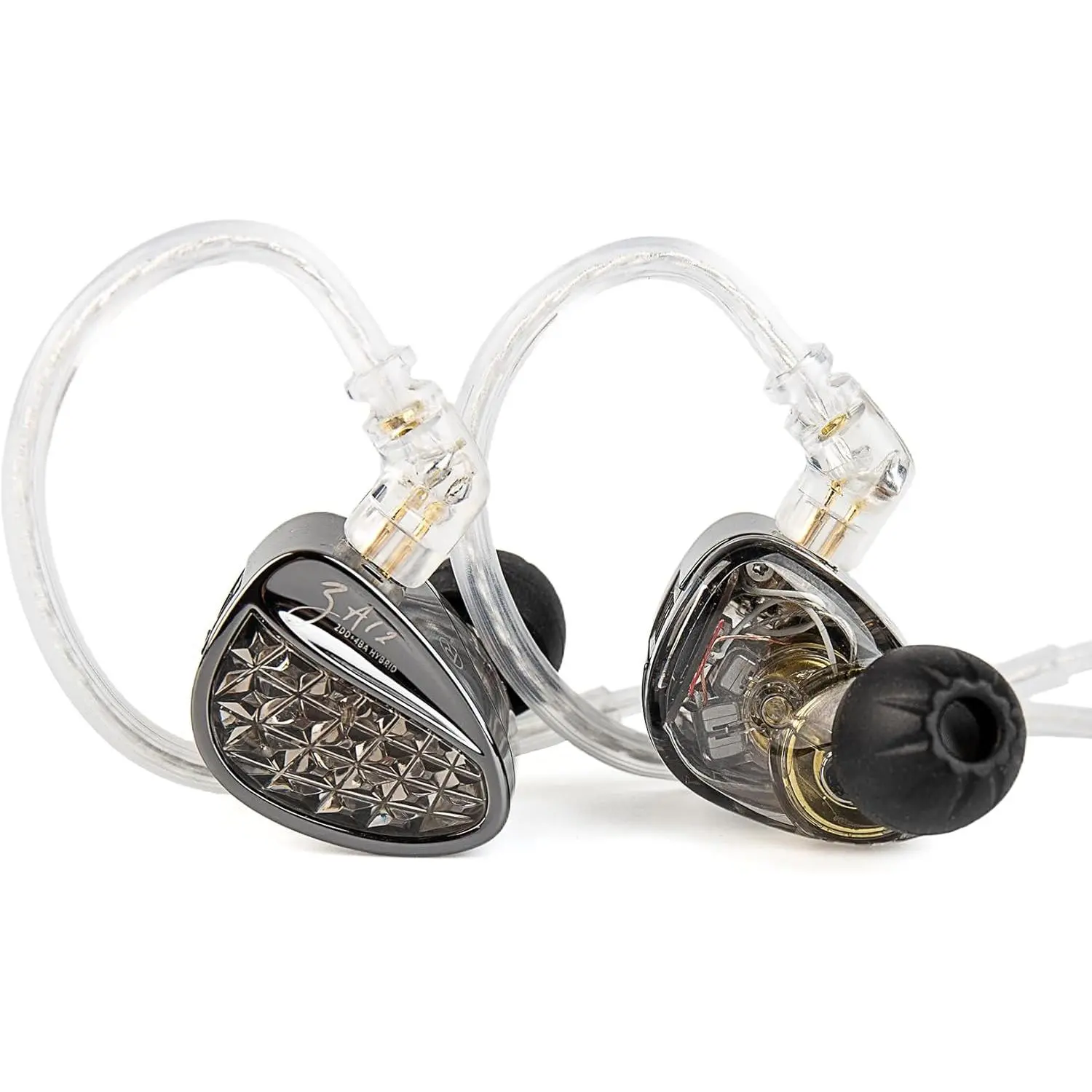 KZ ZA12 Ear Monitor, 2DD+4BA Hybrid Wired Earbuds, KZ Ear Monitor, Gaming Earbuds, Crystal Clear IEM Earphones, Silver-Plated IEM Cable for Audiophile Enthusiasts (No Microphone, Matte Black)