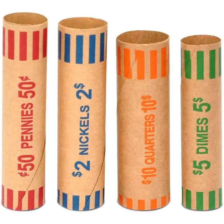 100 Assorted Heavy Duty Preformed Coin Wrapper Rolls - Quarters, Pennies, Nickels and Dimes