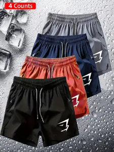 4-Piece Sport Shorts Set, Outdoor Running, Fitness Training, Casual Wear, Minimalist Lightning Arrow Print, Lightweight Quick-Dry Fabric, Unisex