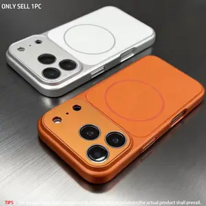 Luxury Instantly Transformed 17Pro Magnetic Wireless Charging Protective Phone Case for Iphone 13 14 15 16 17 Pro Max Air Full Metal Cover Camera Lens Protection Matte Metallic Paint Hard Frame Soft Back Cover Accessories