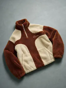 Men's Retro Patchwork Jacket, Loose High Neck Half-Zip Warm Sweatshirt, Fashionable Casual Outdoor Travel Party Streetwear