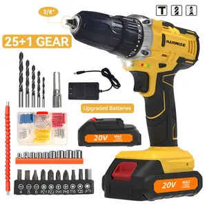 HANWISE 20V Wireless Drill Set, Equipped With 3/8-inch Keyless Chuck, 25+1 Clutch Drill With LED Light, 2 Variable Speeds, 2.0AH Batteries And Quick Charger, Suitable For Home, Outdoor And DIY Projects, Valentine's Day Gift