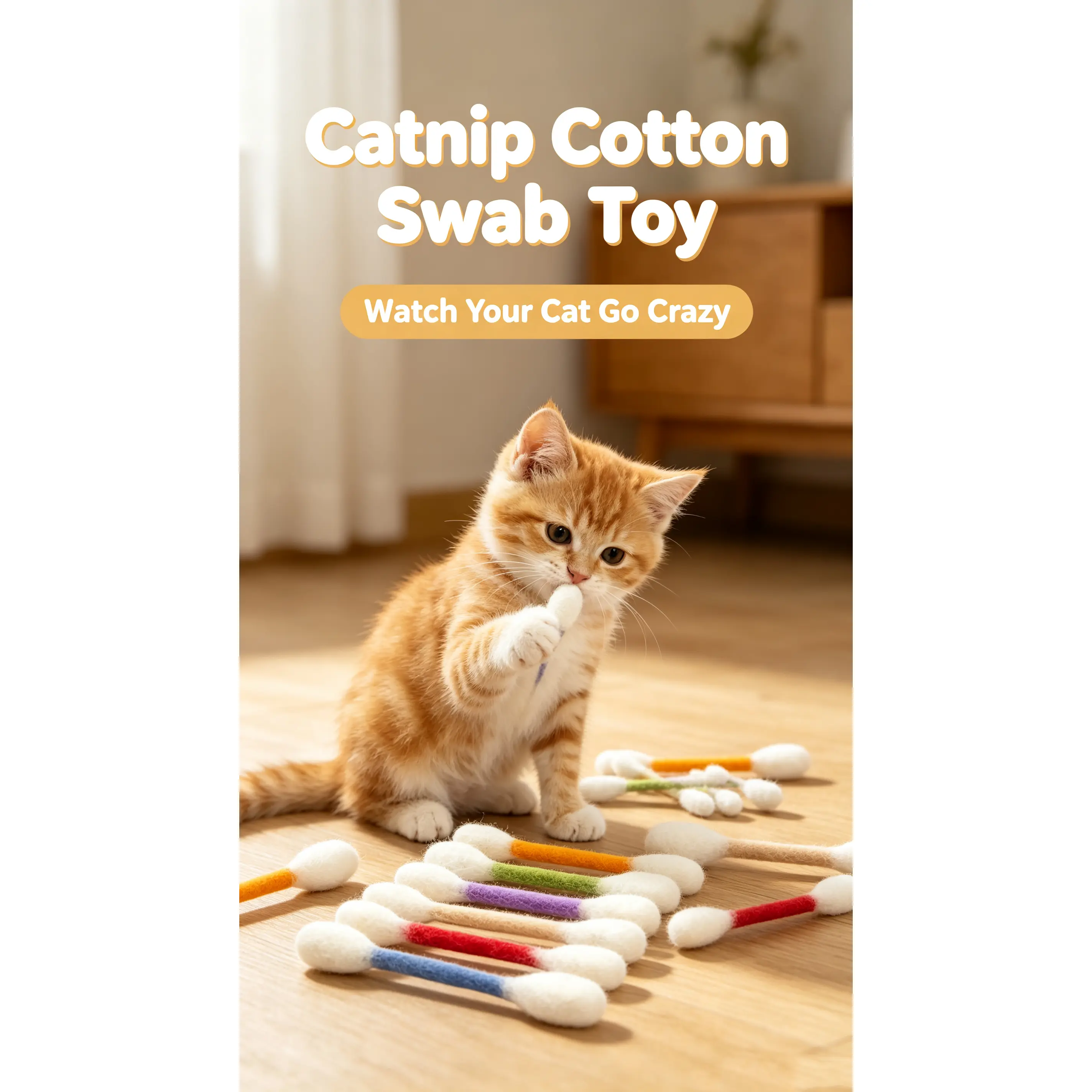This giant cotton swab catnip toy drives my cat wild!