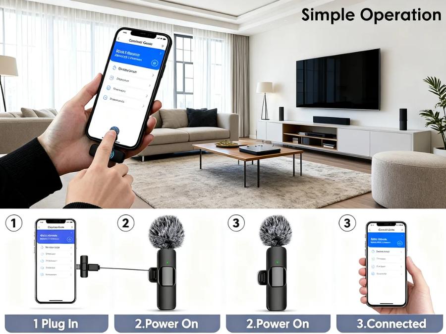 2-Pack Cordless Mics – Omnidirectional Condenser, Fits iOS & Android | Professional for Video, Podcast, YouTube | Rechargeable, Noise-Canceling