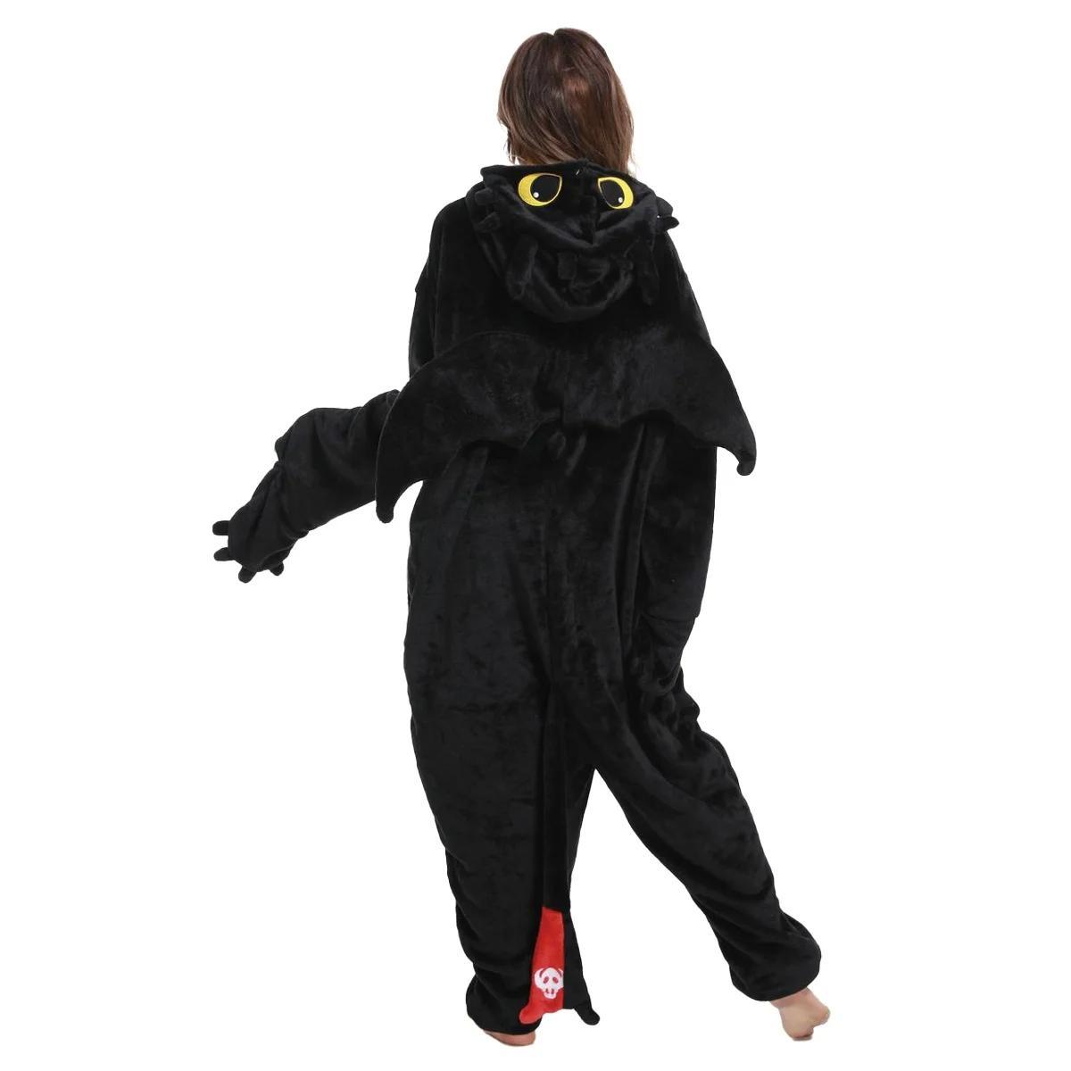 Black Toothless Dragon Onesie Pajamas Adult Kids Kigurumi Unicorn Jumpsuit Animal Pijamas Train Halloween Cosplay Winter Slipper