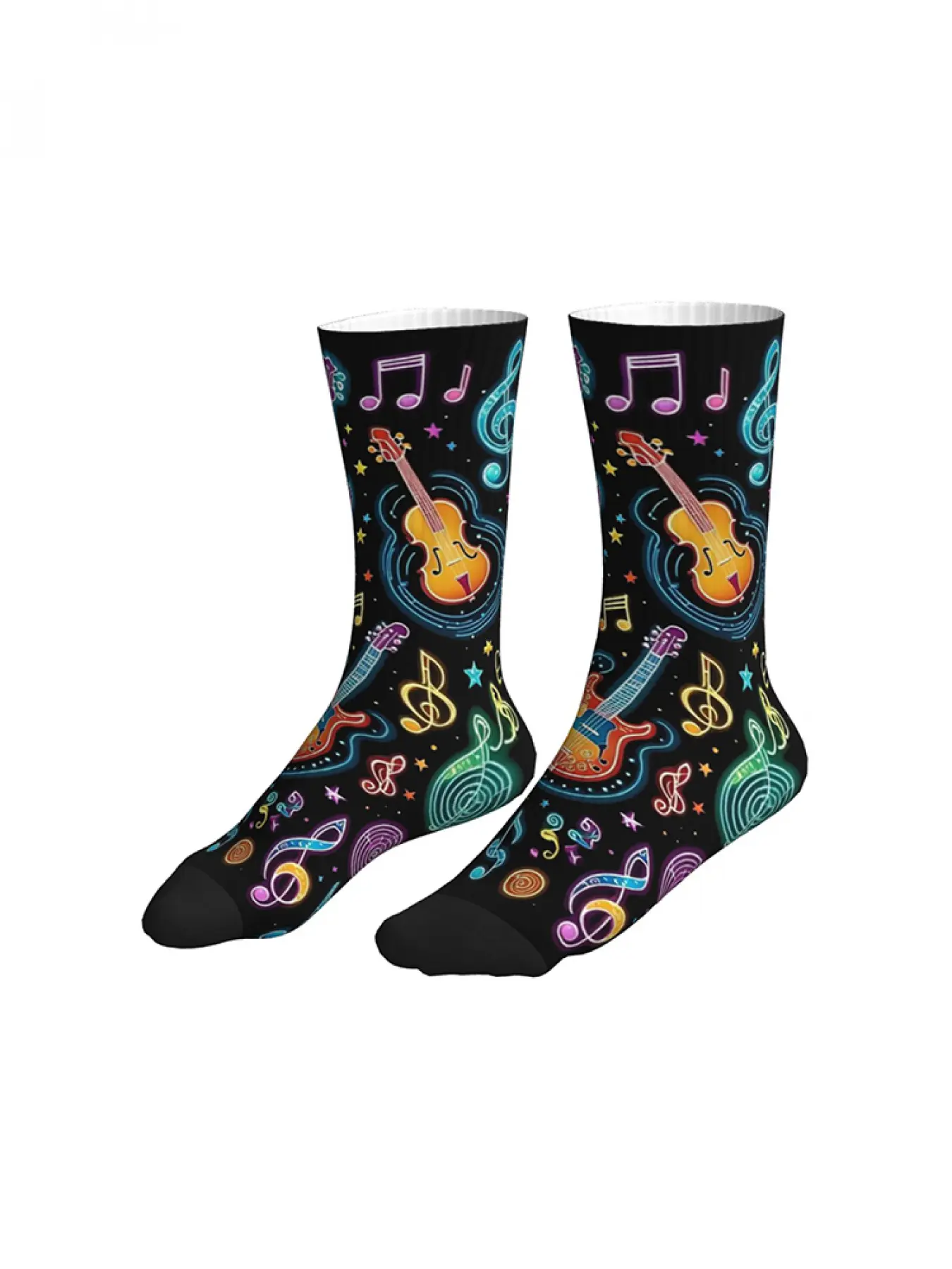 Colorful Instrument Socks with Neon Glow Style Rock & Roll Vibe