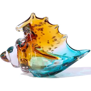 Hand Blown Green Conch Shell Sculpture Sea Glass Figurine, Creative Seashell Statue for Coastal Home Kitchen Room Decor Knick Knacks Above Cabinets