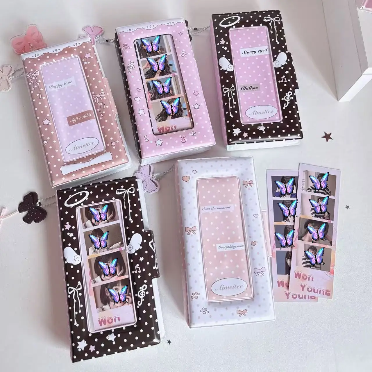 Kawaii 4-Cut Photo Album & Photocard Holder Suitable for Fans, Portable Plastic Book with 4 Photo Pages, -Themed for Decor,, Travel - Rectangular Scrapbook for Trading Card Collections