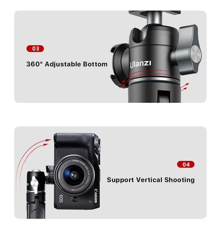 Ulanzi MT-14 Aluminum Alloy Tripod 2KG Load with 360° Ballhead 1/4 Screw Light Portable Vlog Kit Light Desktop Tripods For Phone