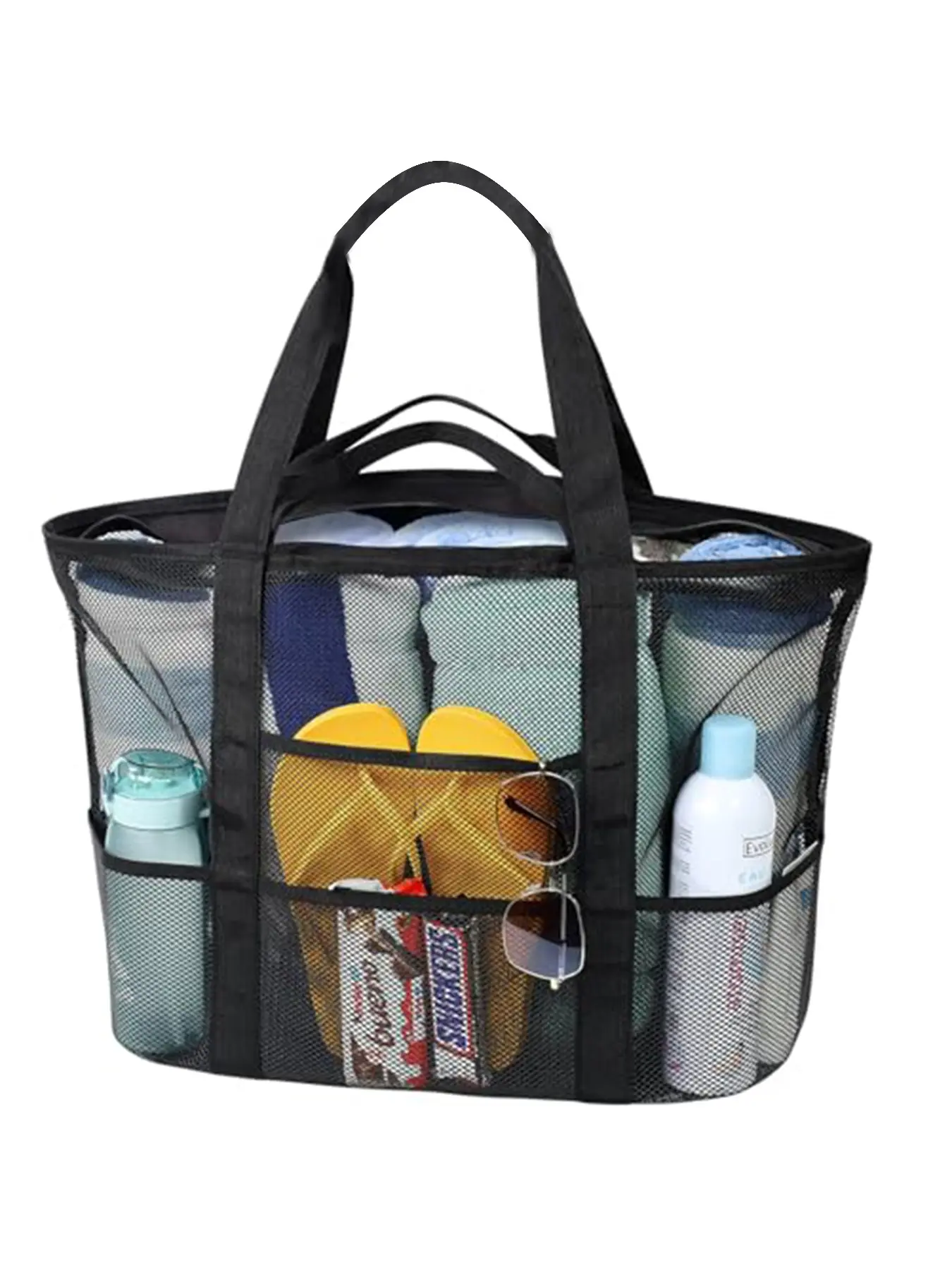 Mesh Beach Bag, Large Capacity Multi-Function Pocket, Ideal for Family Travel & Vacation, Swimwear Storage, Handbag & Shoulder Bag