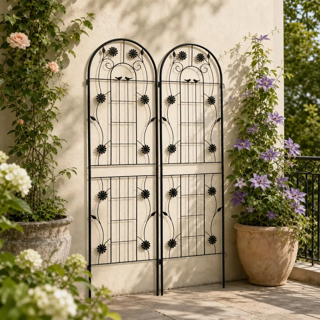 ARCH 2 Pack Metal Garden Trellis 71x19.7 Inch Rustproof Iron Trellis for Climbing Plants Outdoor Flower Support Black French Country Style Trellis for Roses Ivy Clematis Jasmine Grape Cucumber Beans Peas Garden Decor, Black Color Options