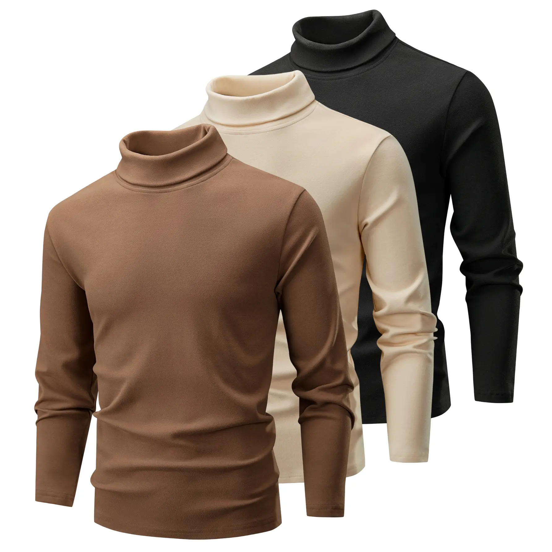 3-Pack Men's Turtleneck Long Sleeve T-Shirt High Stretch Thermal Base Layer Mock Neck Undershirt Soft Pullover Tops Casual Basic Solid Color Layering Tee for Fall Winter Outdoor Daily Wear Smart Business Layered Underwear Warm Outfit Top Menswear Tshirt
