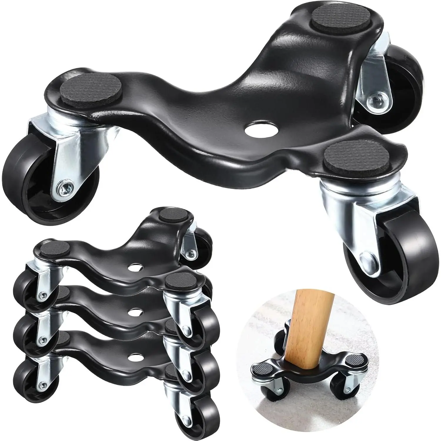 Heavy-Duty Triangle Caster Moving Furniture Tool, 4-Count 3-Swivel Wheels Mobile Rollers, 200 Lbs Load Capacity Easy Moving Hardware Accessory