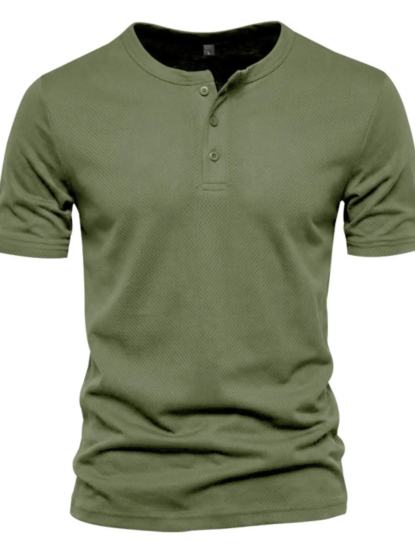 2026 European and American Men's Short Sleeve Shirt, Youth Casual Slim Fit Button Henry Shirt, Solid Color Sports T-Shirt for Men