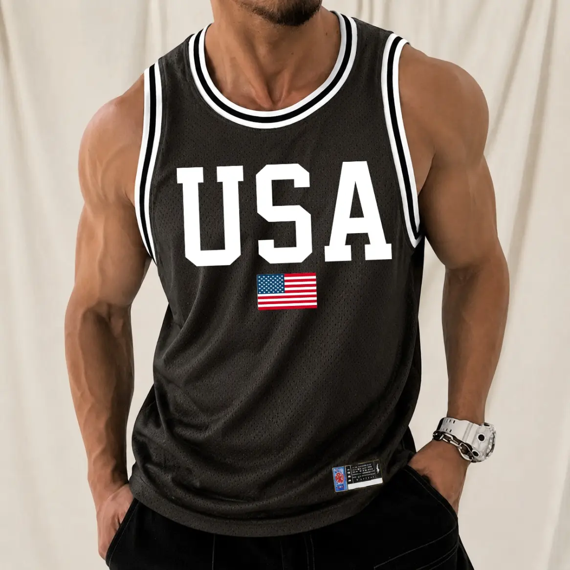 Men's Retro Mesh Tank Top "USA Flag”" Basketball Graphic; A Sleeveless, Athletic Jersey-Style Top Designed For Breathability—Perfect For Workouts, Running, Or Casual Street-Style Summer Wear.,back to school,back to school shopping
