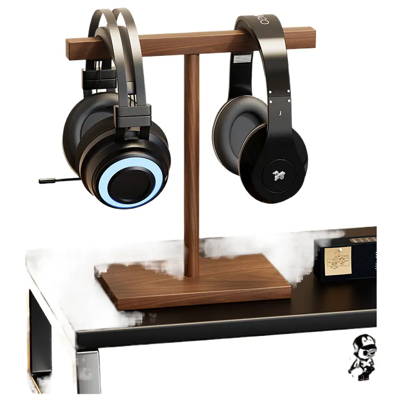 Walnut-Colored Classic Imported Solid Wood Headset Storage Rack - Open Headphones Stands, Mounts, Durable Desk Setup Display Stand for Over-Ear Gaming Headphones, Aesthetic Audio Accessory