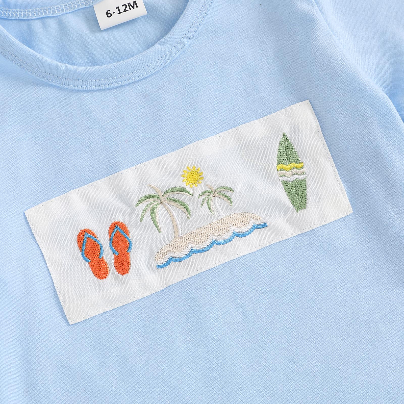 Toddler Baby Boy Summer Outfit Animal Embroidery Round Neck Short Sleeve Top Stripe Shorts Casual 2pcs Set Summer Clothes Toddler Baby Boy Summer Outfit Animal Embroidery Round Neck Short Sleeve Top Stripe Shorts Casual 2pcs Set Summer Clothes