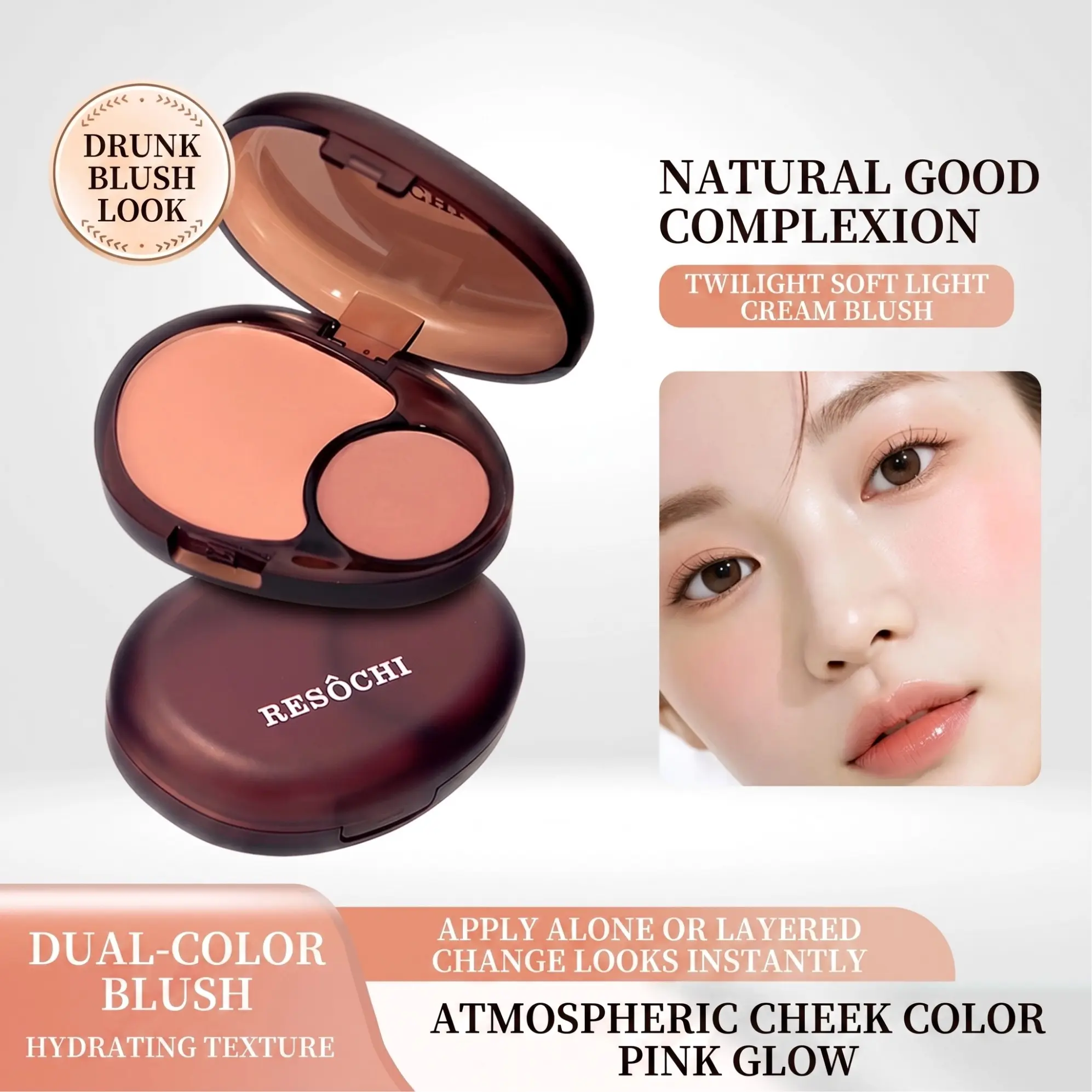 Dual-Color Cream Blush, Multi-Purpose Blush Highlighter Eyeshadow, Perfect for Daily Use, Soft Glow Finish, Versatile Makeup Essential