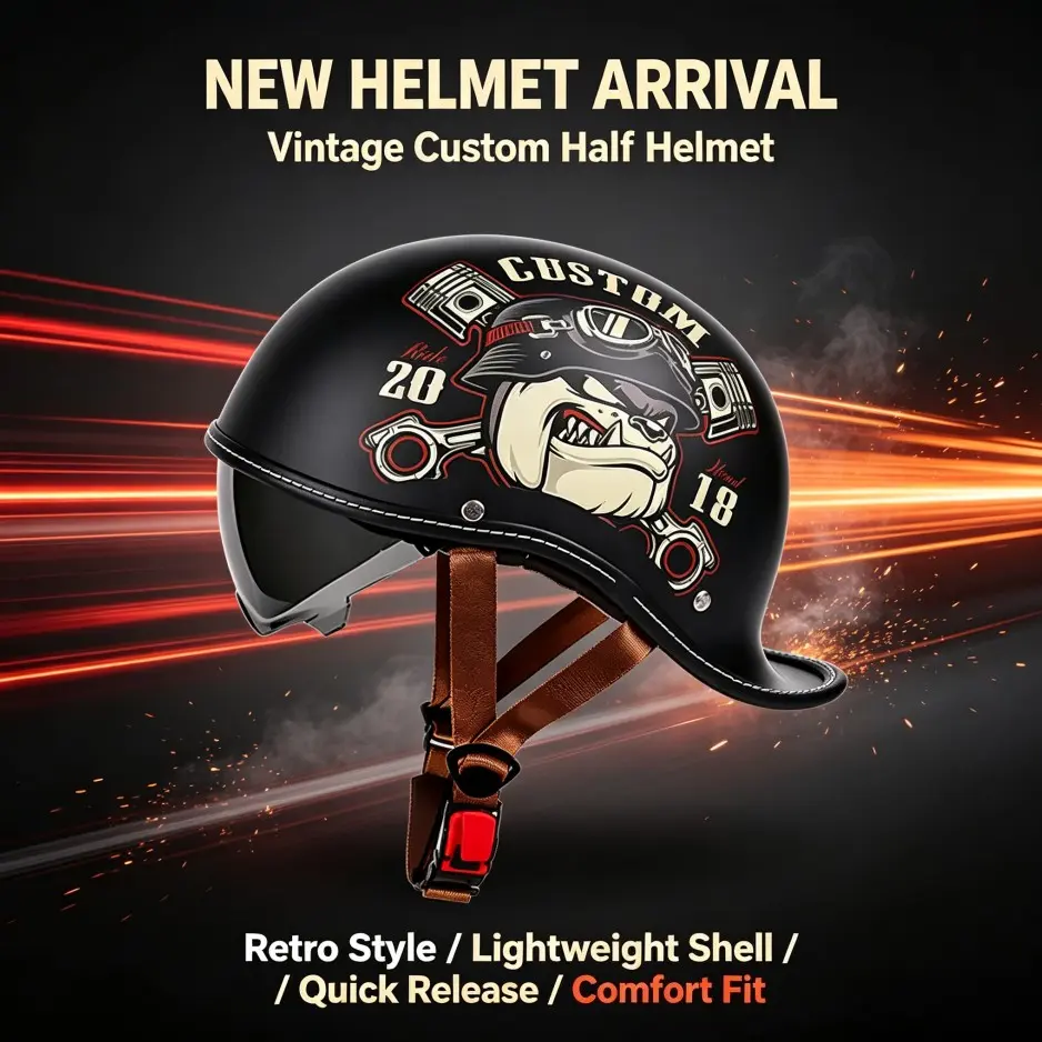 2026 Motorcycle Helmet Retro Half Helmet, Unisex All-Season Riding Safety Helmet, Cool Design for Men and Women, Perfect for Cycling