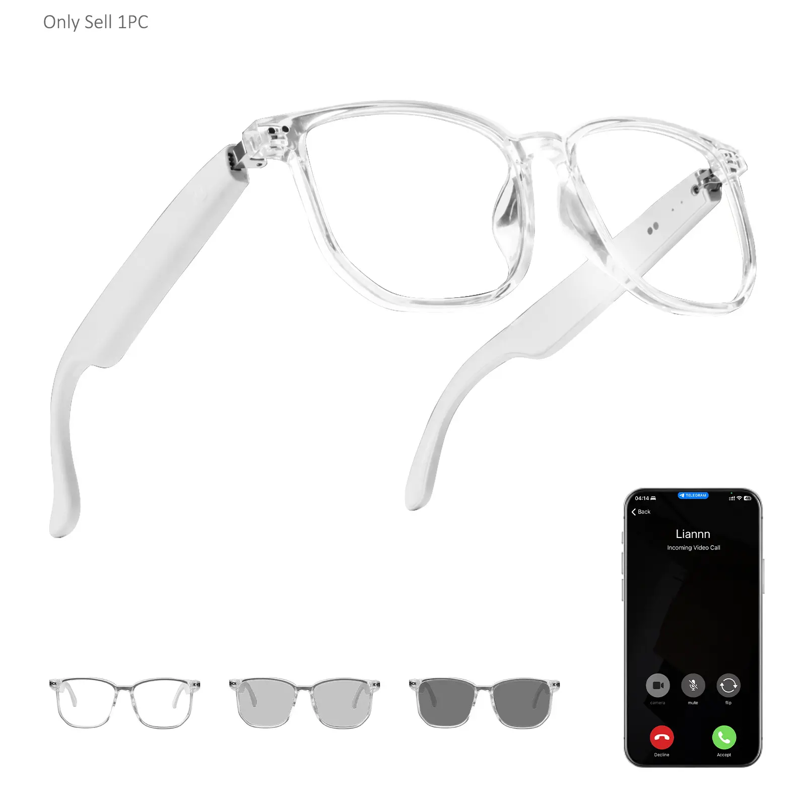Photochromic Smart Glasses, Bluetooth Audio Glasses with Open-Ear Speakers, Hands-Free Calls, Touch Control, Voice Assistant and Remote Camera