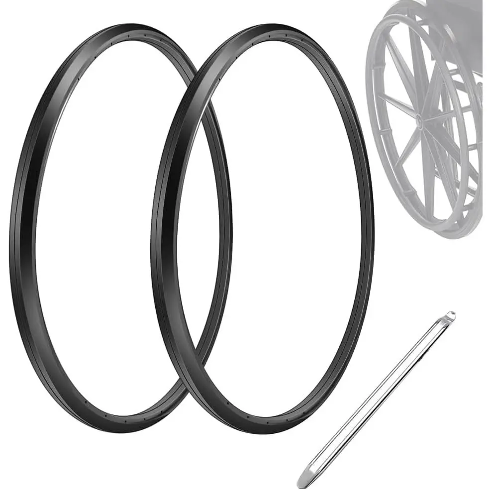 24"x1" Universal Fit Polyurethane Wheelchair Rear Wheel Replacement Tires, 1 Pair with Installation Tools, Suitable for All Wheelchair Brands (Home Supplies Accessory)
