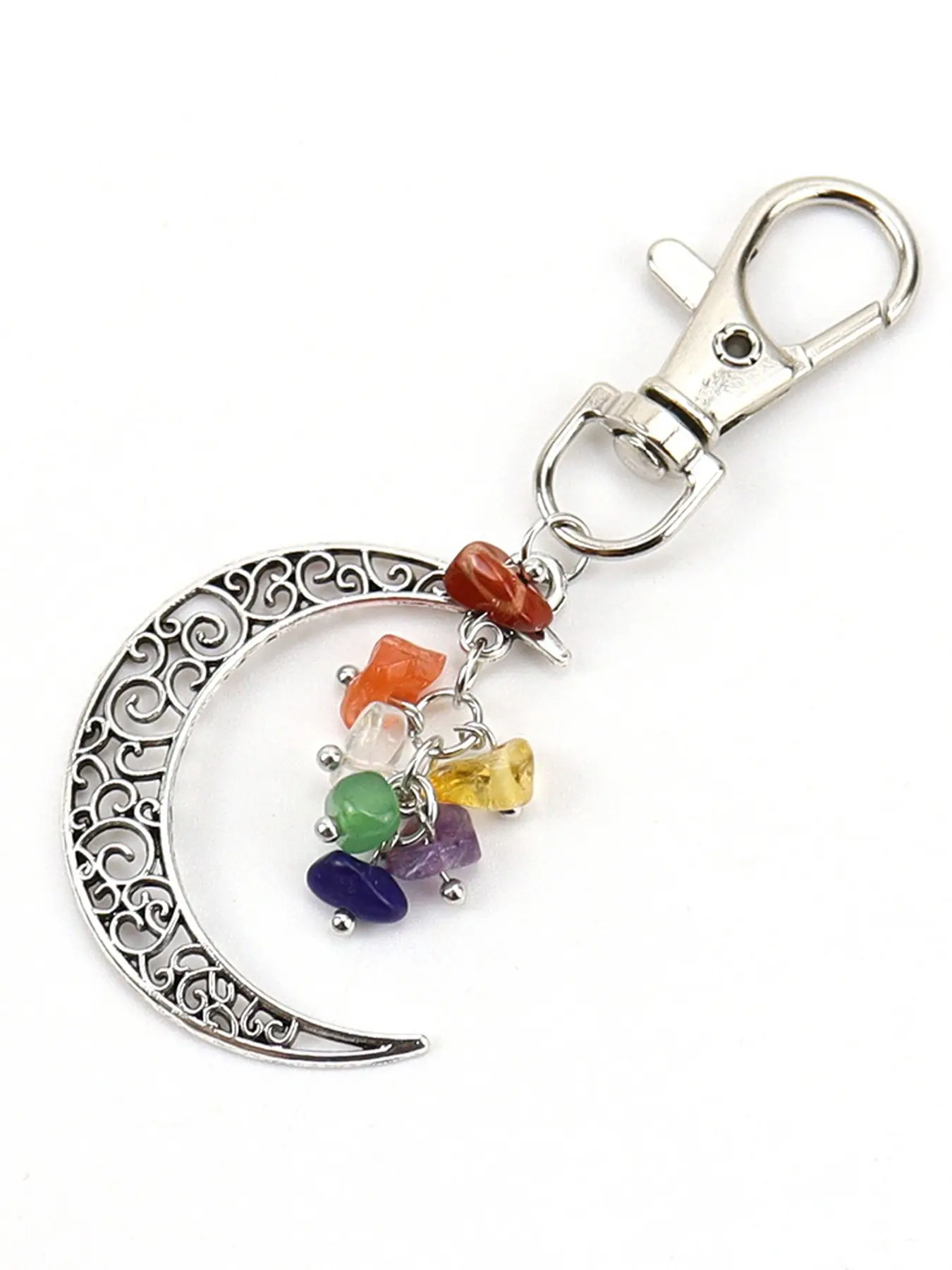 Chakra Crystal Moon Bag Charm Pendants, Filigree Moon & Chakra Stone Bag Chain Charms, Spiritual Boho Bag Decoration Keychain, Healing Energy Bag Pendant for Backpack Purse, Ideal for Yoga Lovers & Spiritual Wellness Enthusiasts, Keychain for Bags
