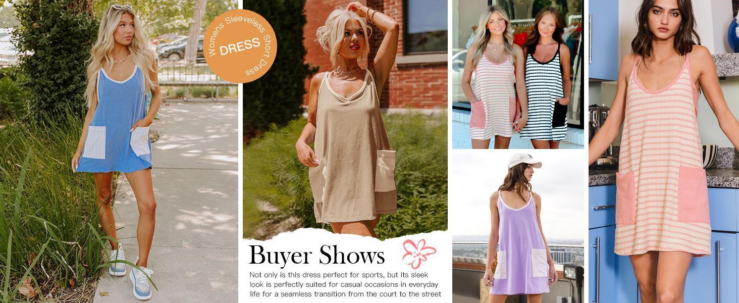 Womens Tennis Dress Casual Striped Athletic Sleeveless Summer Romper Dress with Built in Shorts Womens Tennis Dress Casual Striped Athletic Sleeveless Summer Romper Dress with Built in Shorts