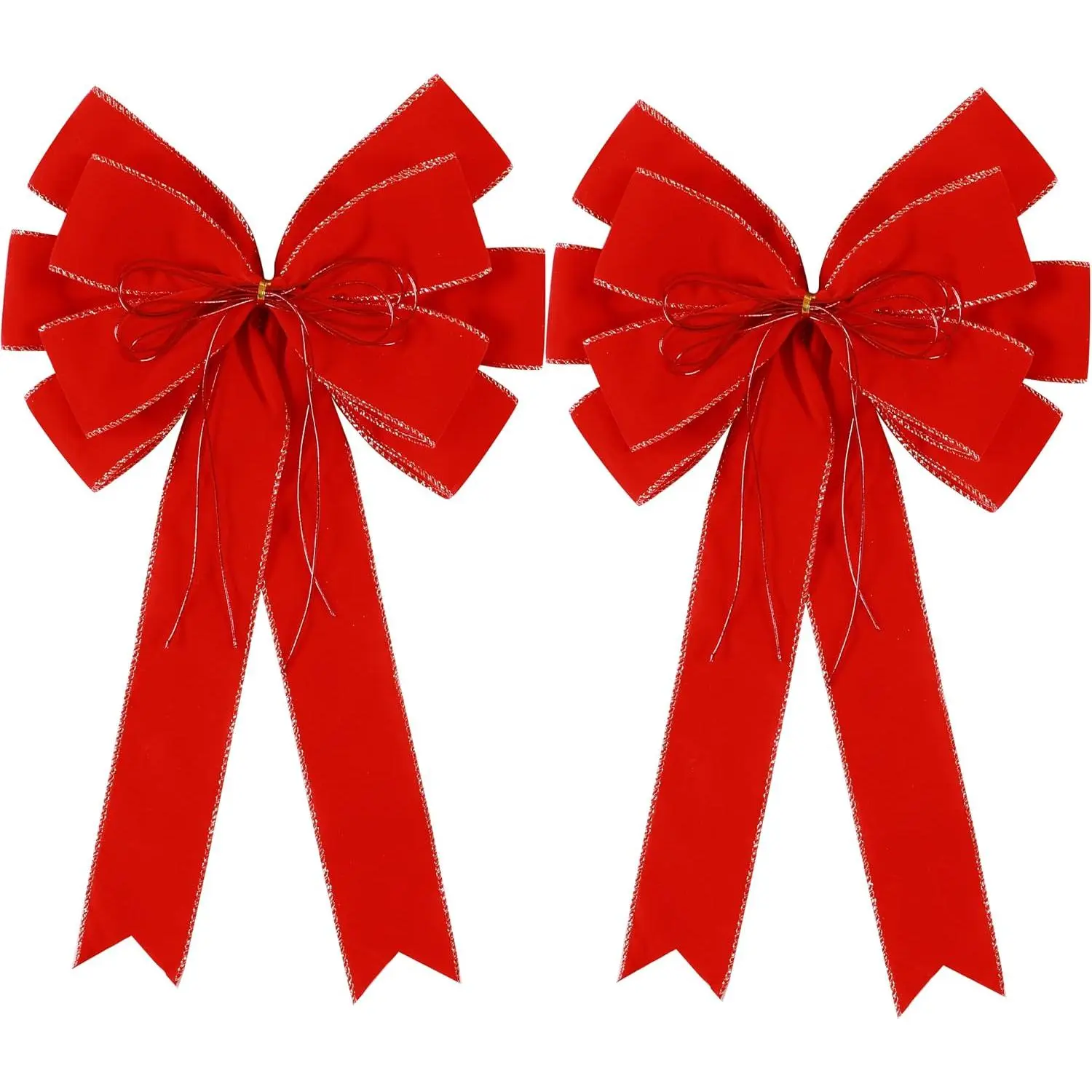 2 Pack Red Christmas Bows Outdoor Decorations,12”x20” Large  Wreath Bow with Glitter String   for Xmas Tree Topper  Front Door Decor