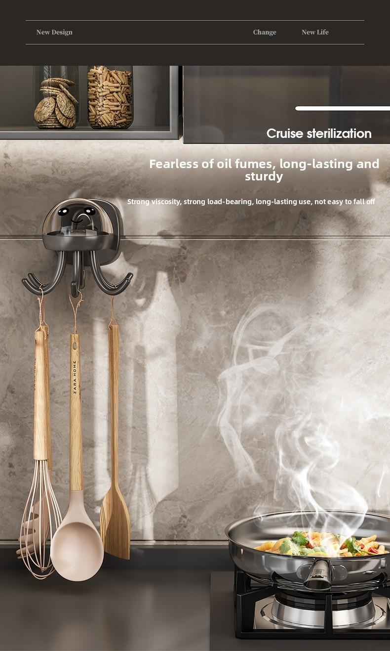 360° rotating cartoon octopus hook, no need to drill holes and won't damage the wall, storage rack, home storage rack, household daily use, kitchen storage hook, shelving rack