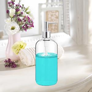 Clear Soap Dispenser with Rust Proof Pump, Waterproof Labels (2 Pack,16 Oz), Plastic Hand Soap Dish Soap Dispenser for Kitchen Bathroom