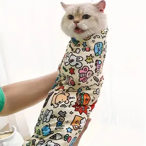 Cartoon Cat Print Pet Grooming Wrap, Soft Polyester Pet Protection Sleeve for Medication & Cleaning, Scratch-resistant Bath Cover for Cat and Small Dog