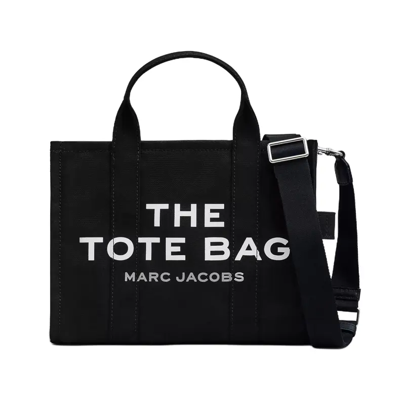 Marc Jacobs Tote Bag for Women – Minimalist Logo-Print Cotton Canvas Shoulder Bag in Black
