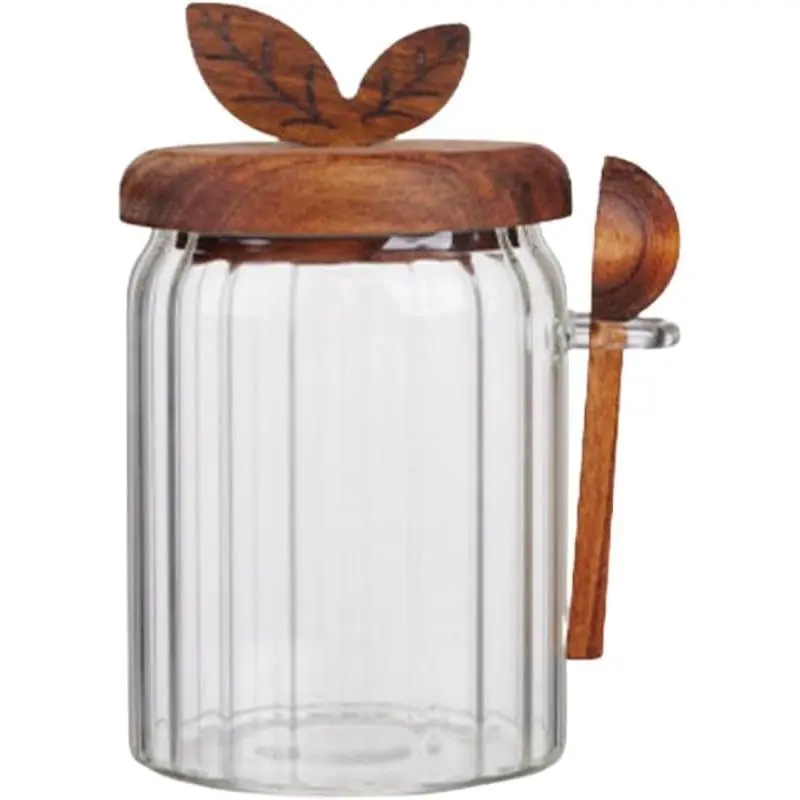 Glass Jar with Wooden Lid and Spoon, 20.3oz Glass  Storage Containers Coffee Jar Coffee Grounds Container, Coffee Canister holds up to 7.4oz Coffee Beans