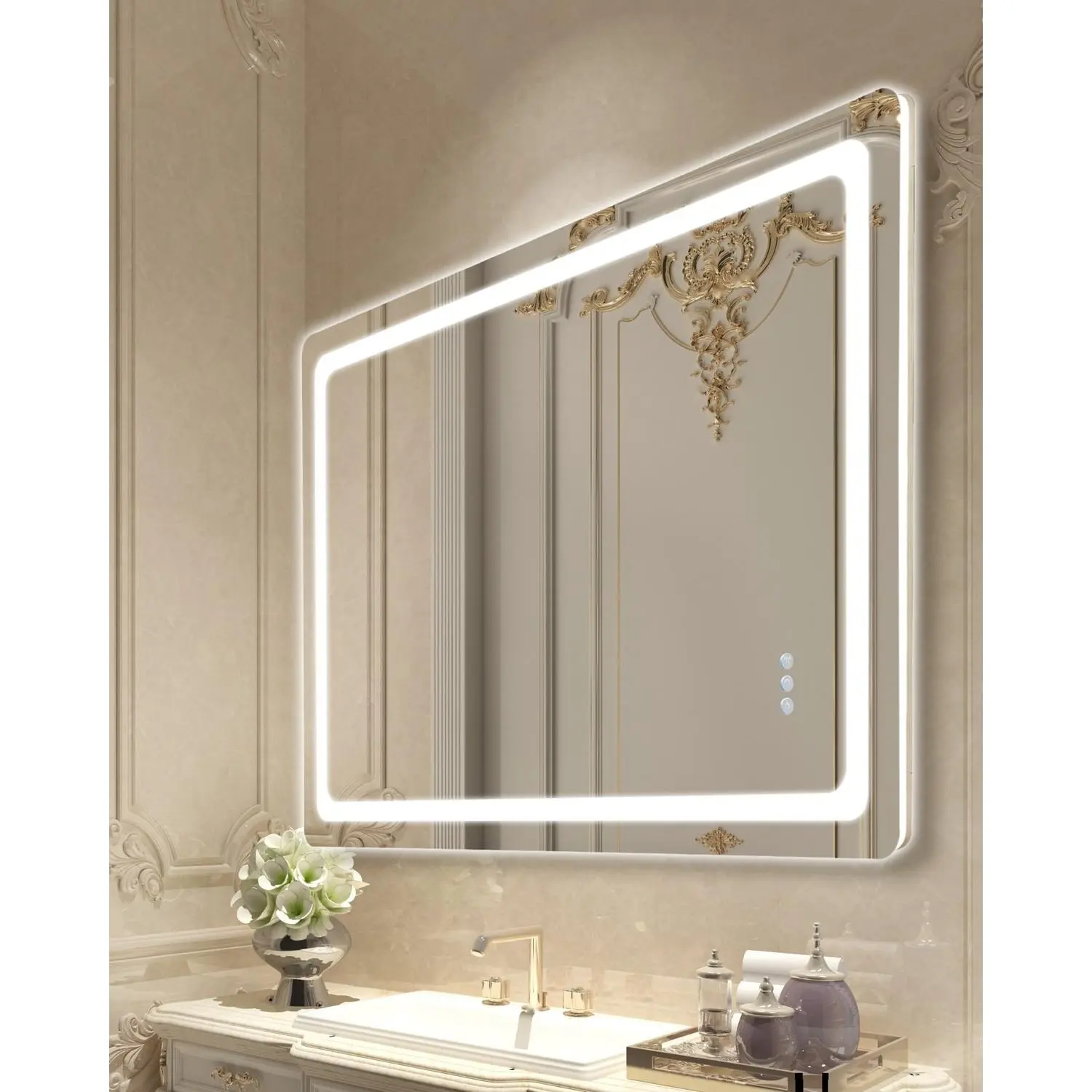 LED Bathroom Mirror With 3 Color Temperature Settings, Anti-Fog, Wall Mounted Vanity Mirror 32 x 48 Inches, Dimmable Touch Sensor, Frameless Modern Design, IP44 Waterproof, Easy Installation, Ideal For Bathrooms And Powder Rooms