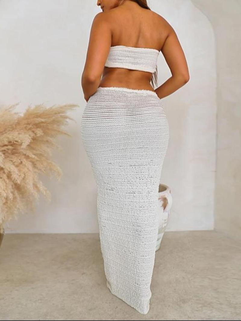 Women's Sexy Halter Crop Top & Long Skirt Set, Summer Fashion Tight-Fitting Sleeveless Vest, Thin Fabric, Casual Wear