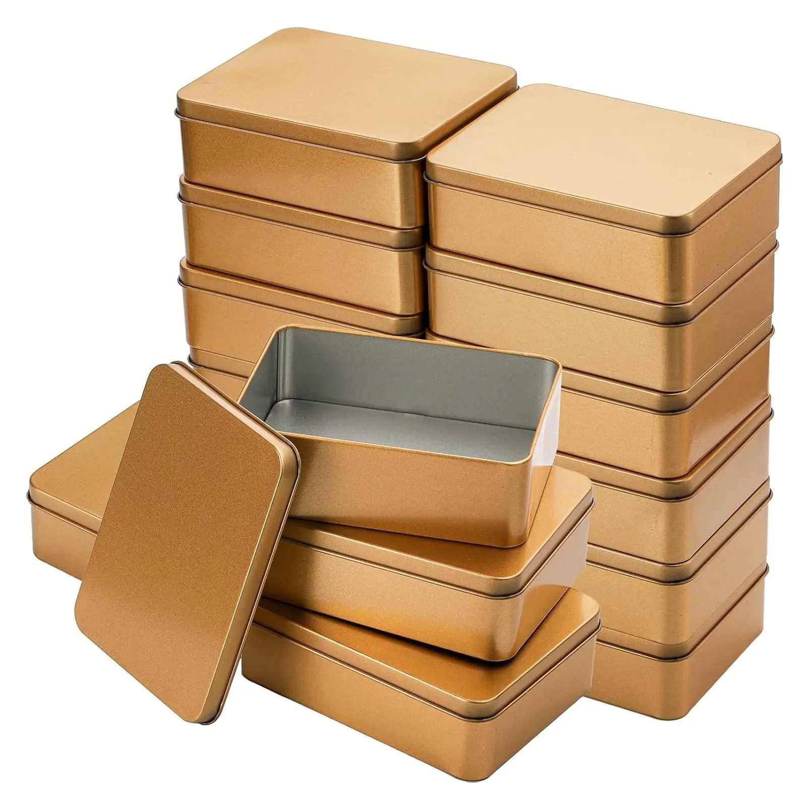 16 Pack Rectangular Tin Boxes with Lids, Empty Hinged Tins, Metal Storage Organizer Containers for Candy, Treats, Gifts, Favors and CraftsGift