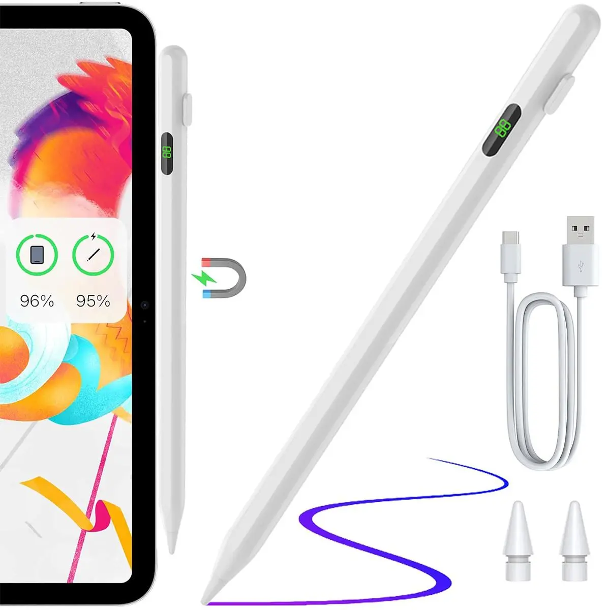 Universal Stylus Pen for iPad, Active Stylus for iPhone/Android Smartphone, Rechargeable Pen with Touch Screen, Stylus Pencil for tablet, for iPad Active Pencil, Computer Accessories