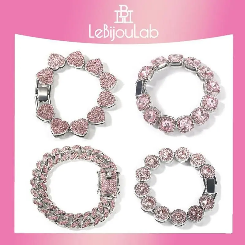 Pink Blush 7in&8in Bracelets For Women | Pink Tennis Bracelet | Pink Cuban Chain Bracelet | Pink Heart Bracelet | Pink Cushion Halo Bracelet For Women | Birthday Gift, Anniversary Gift For Her