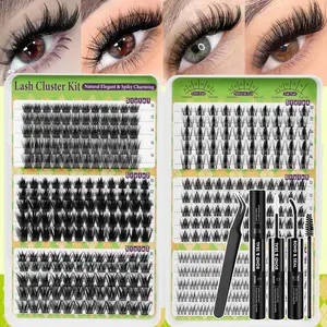 6 Styles Lash Clusters Kit With Bond & Seal, Tweezers & Lash Brush, Wispy Natural Fluffy Volume Cluster Lashes Mixed Styles For Doll Eye, Cat Eye & Everyday Makeup