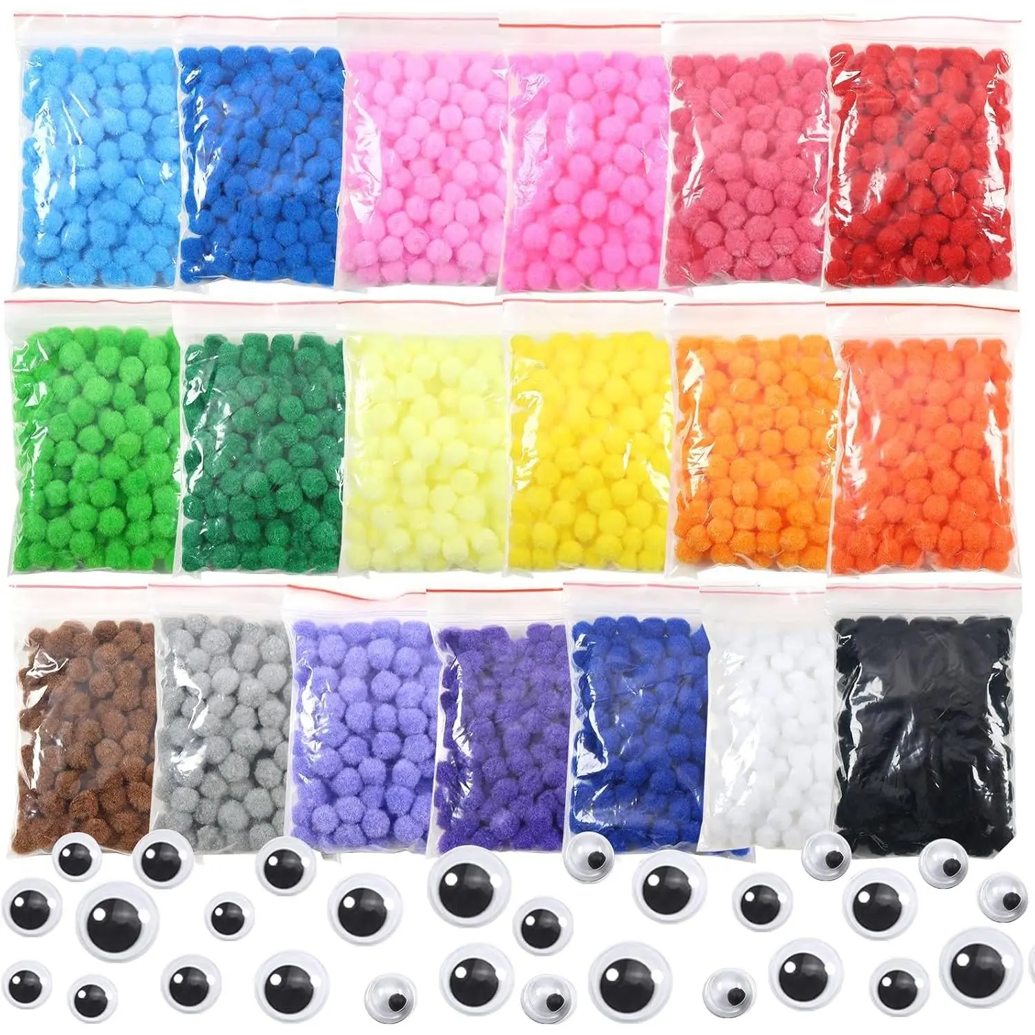 1900pcs Small Size 1cm Multi Color Fuzzy Pom Poms Balls, Art Supplies with Wiggle Eyes for DIY Crafts Decorations