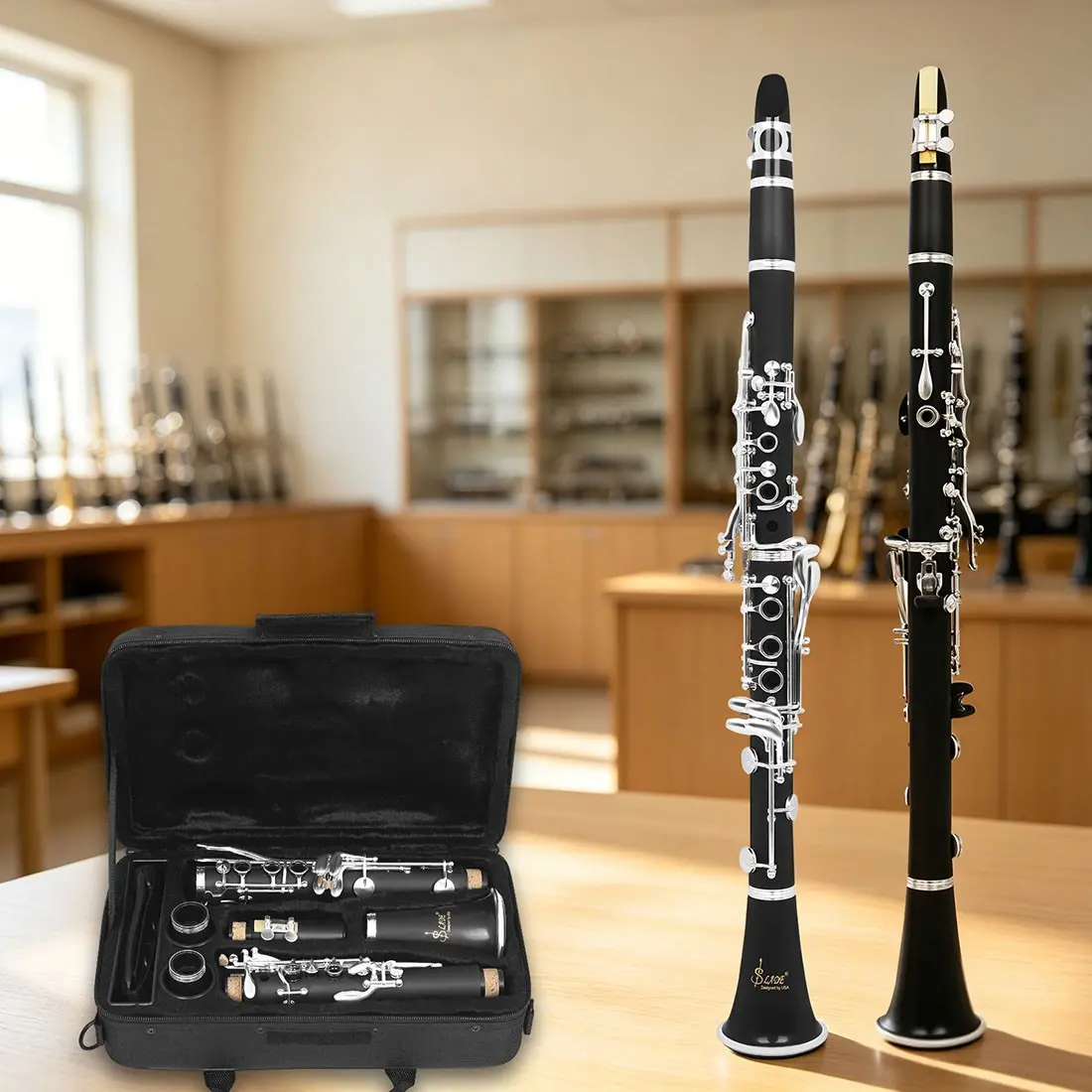 SLADE LDC830 Bb Flat Clarinet, 17 Keys ABS Body Silver Plated Keys, Ebonite Mouthpiece, Includes SLADE Cloth Carry Bag, Premium Woodwind Instrument Perfect for Music Starters & Daily Practice