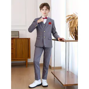 Boys' Solid Color Suit Set Four-Piece Outerwear Vest Pants Bow Tie for Halloween Christmas Thanksgiving Gentleman Dress for Speech Piano Competition Wedding Ushers Flower Boy Birthday Gift Stylish Sunny Korean Version