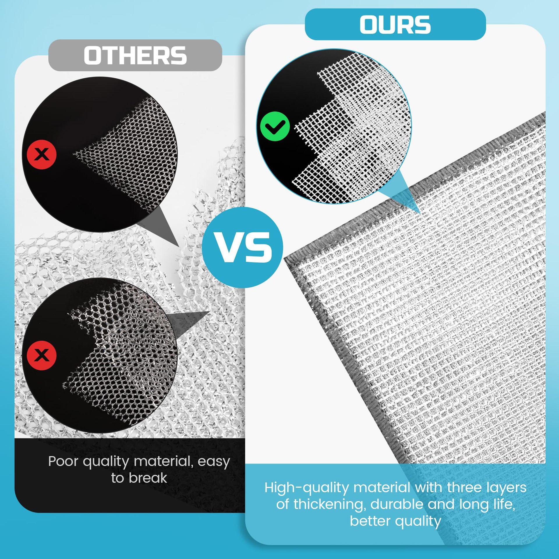 3-Ply Scratch-Resistant Multipurpose Steel Wool Scrubber, Reusable Abrasive Cleaning Cloth for Kitchen Dishes, Cookware & Stovetops