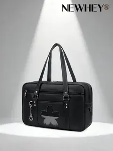 Japanese Style Boston School Bag, Durable PU Leather, Spacious Main Compartment, Tsa Approved, Cute Design, All Seasons Use