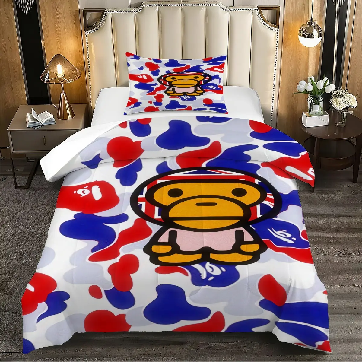 2/3 Pcs Camouflage Printed Quilt Set, Cartoon Monkey Pattern Bedding Set, Comfy Bed Sets, Soft And Breathable Quilt, 1/2 Unfilled Pillowcase, Suitable For Teenagers And Adults' Bedrooms, Suitable For All Seasons