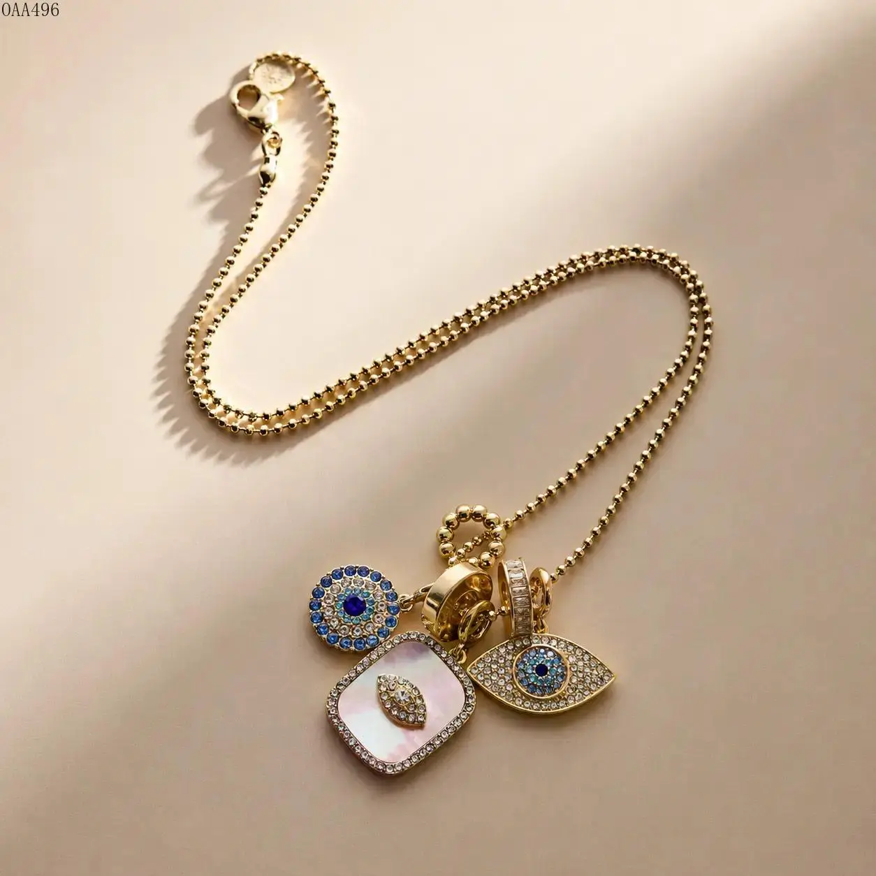 Evil Eye Pendant Necklace for Women, Gold Plated Stainless Steel Chain With Turquoise Beaded Charm and Protective Symbol, Boho Minimalist Jewelry for Daily Wear, Layering and Gift Giving