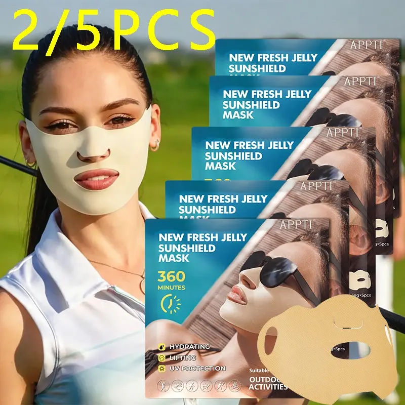 Appti Clear Jelly Sunscreen Mask, 2/5 Pack, 360 Minutes UV Protection, Moisturizing Cooling Effect, Ideal for Outdoor Activities