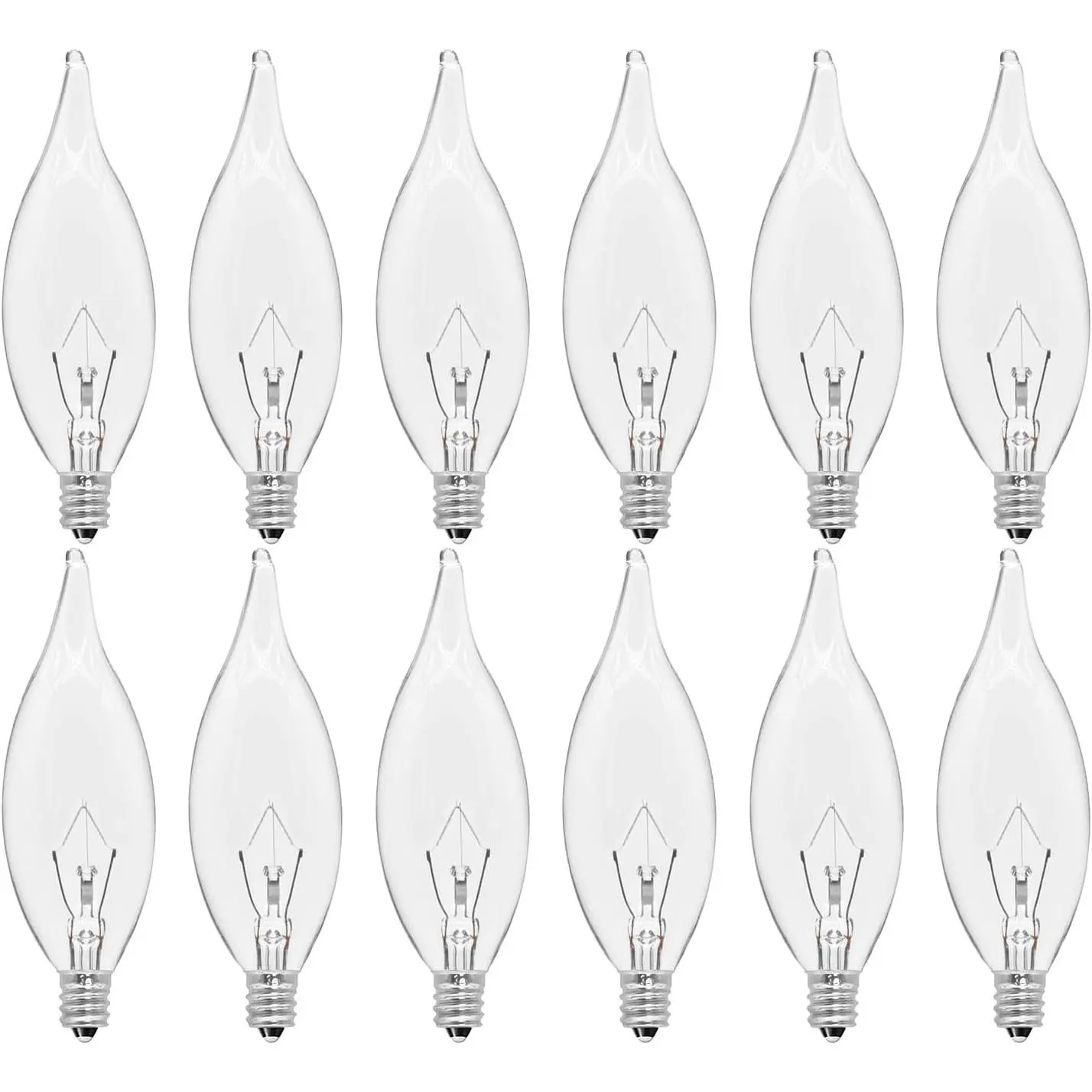 12-Pack E12 Candle Light Bulbs 40W Warm White 2500K, 380 Lumen Dimmable Chandelier Light Bulbs for Ceiling Fan, Pendants or Outdoor, CA10 Clear Candelabra Base Bulbs